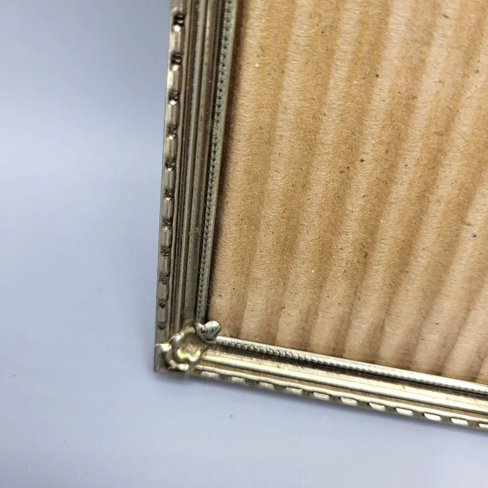 Vintage Picture Frame Ornate Beaded Floral Corner Metal Gold Tone 8